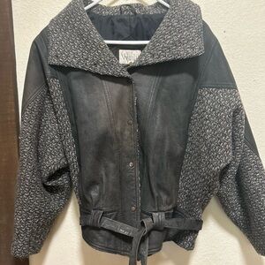 |Vintage Winlit LeatherBomber Jacket |Black Gray| Women’s Medium Large|